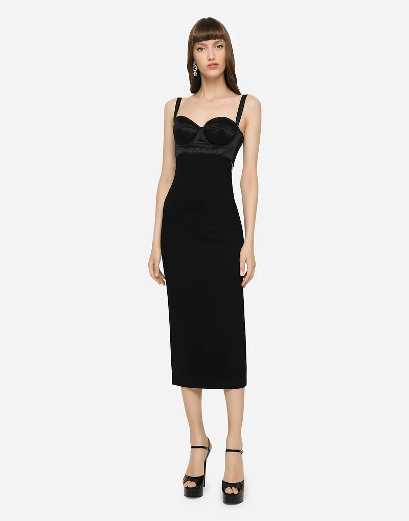 Jersey and satin calf-length dress