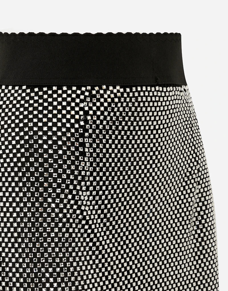 Calf-length crystal mesh skirt