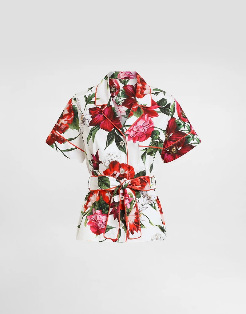 Flower-print poplin vanity shirt
