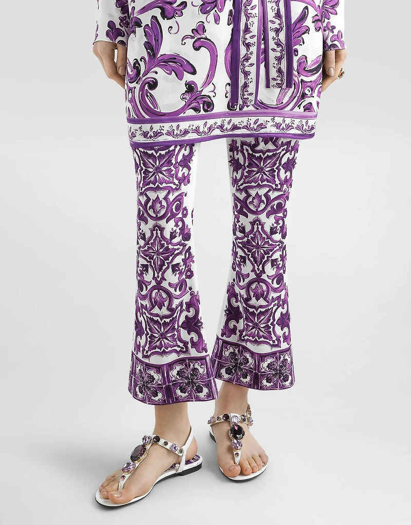 Majolica print silk trousers