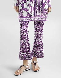 Majolica print silk trousers