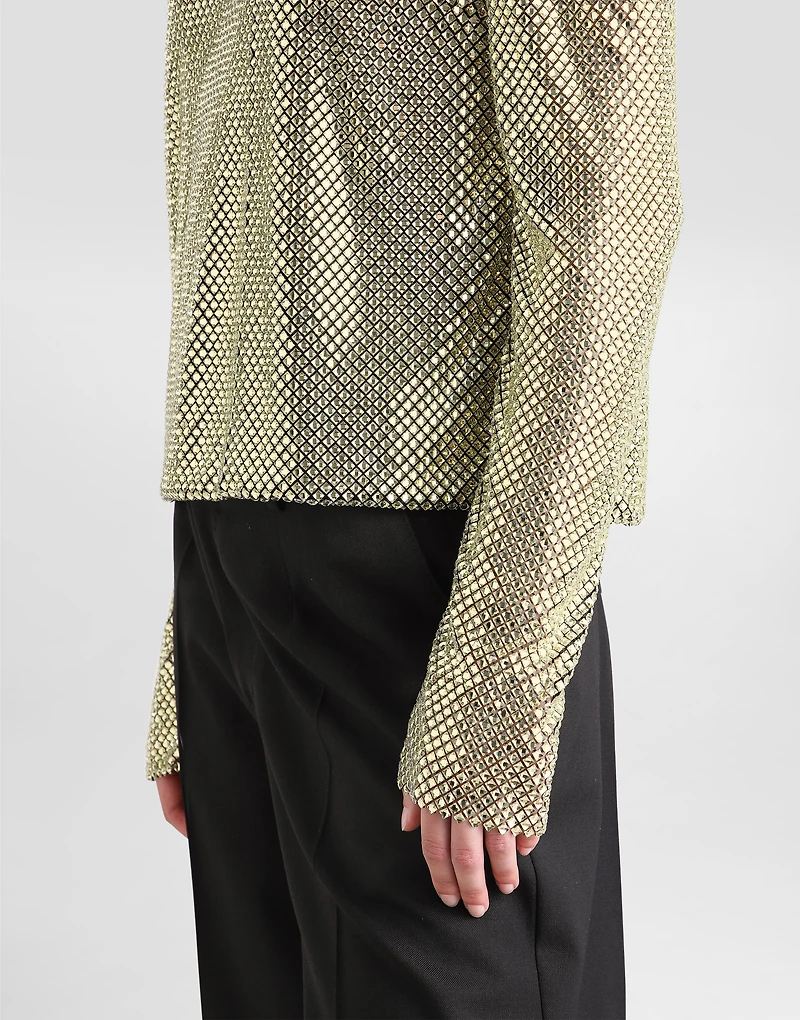 Long-sleeved top crystal mesh