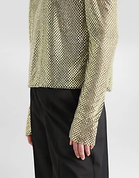 Long-sleeved top crystal mesh