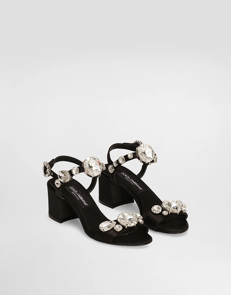 Satin sandals with gemstone embellishment
