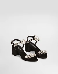 Satin sandals with gemstone embellishment