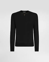 Round-neck cashmere sweater with bejeweled detailing