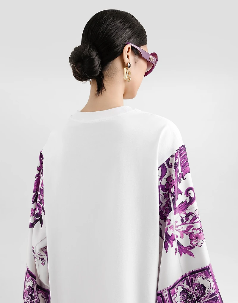 T-shirt with silk foulard sleeves