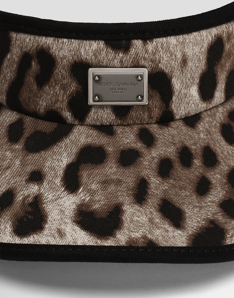 Leopard-print cotton visor with logo
