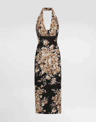 Rose-print charmeuse dress