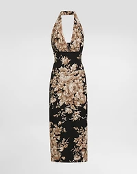 Rose-print charmeuse dress