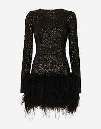 Short sequined dress with feather trim