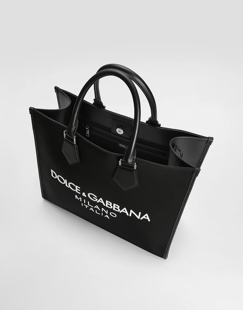 Large nylon shopper with rubberized logo
