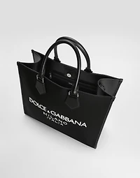 Large nylon shopper with rubberized logo