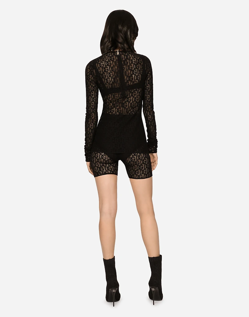 Tulle T-shirt with all-over DG logo