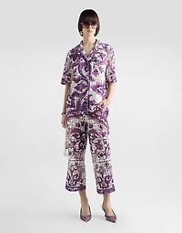Majolica-print crochet lace trousers