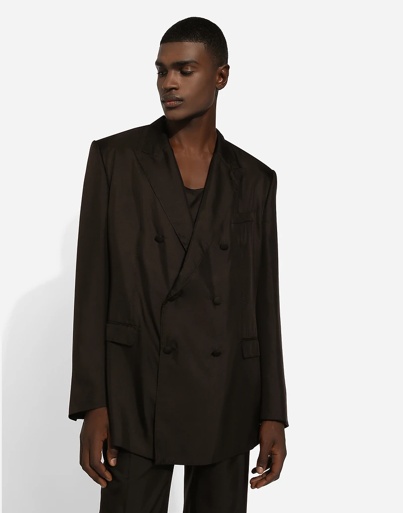 Double-breasted silk Taormina-fit jacket