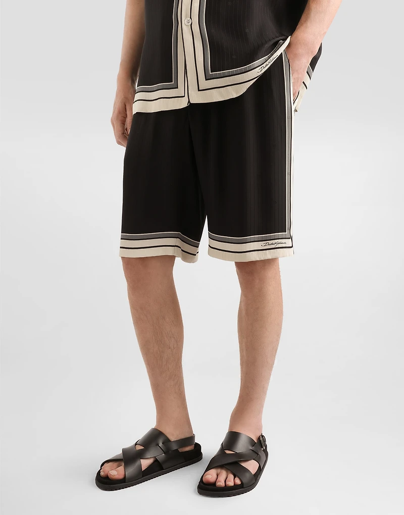 Logo and stripe-print vanity silk bermuda shorts