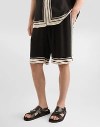 Logo and stripe-print vanity silk bermuda shorts
