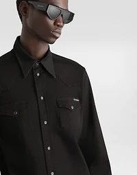 Coated black stretch denim shirt