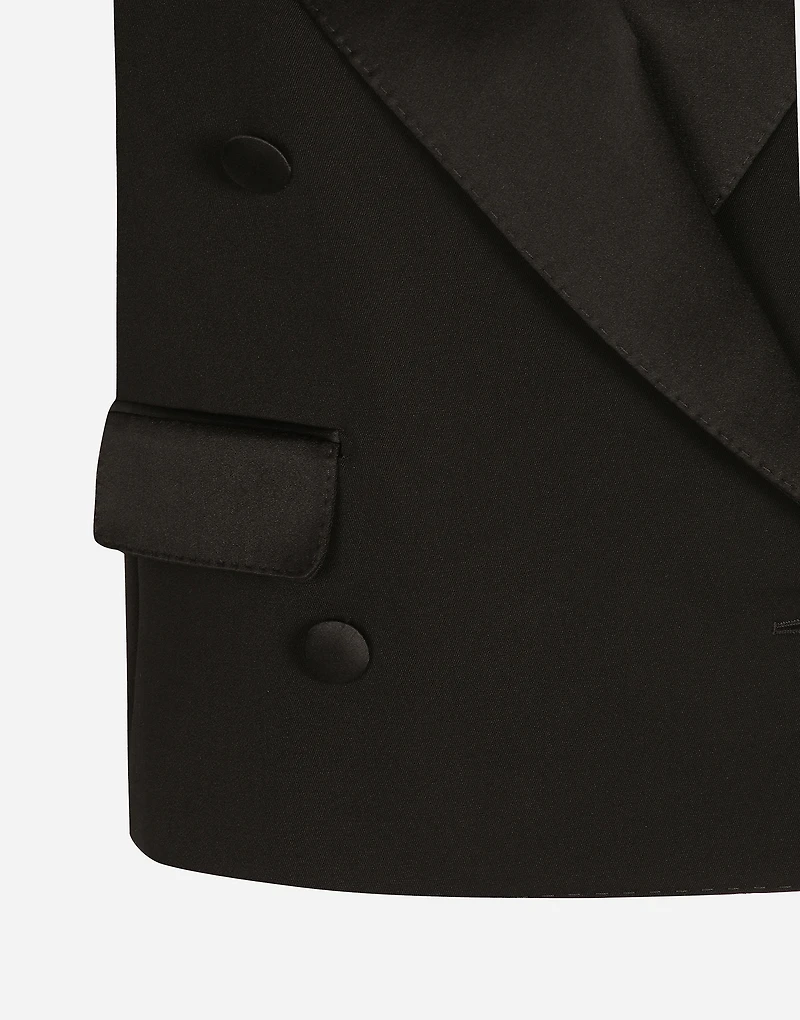 Sleeveless double-breasted wool gabardine tuxedo jacket