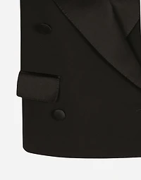 Sleeveless double-breasted wool gabardine tuxedo jacket