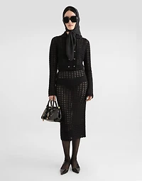 Short double-breasted wool crochet jacket