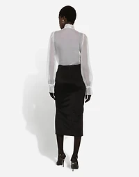 Organza pussy-bow shirt with lace appliqués