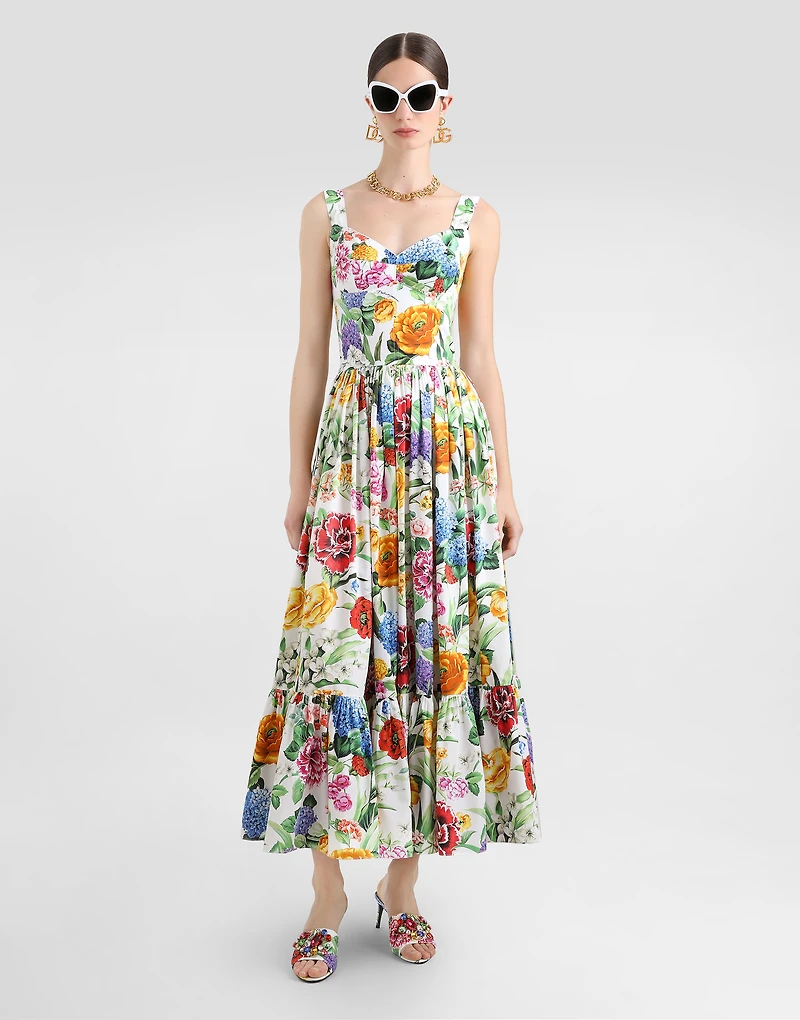 Long floral-print corset dress