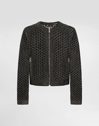 Woven nappa leather jacket