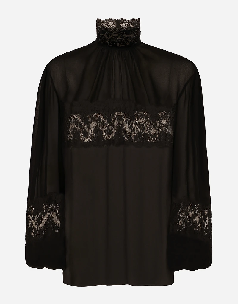 Georgette and lace turtle-neck blouse