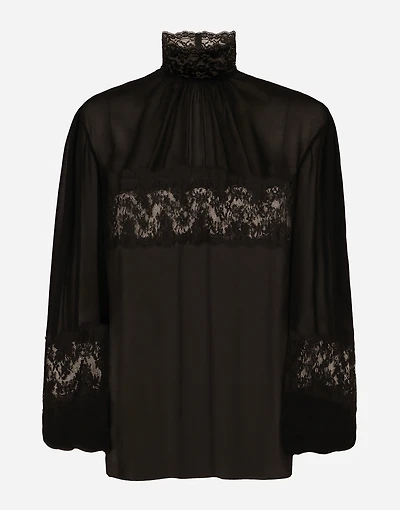 Georgette and lace turtle-neck blouse