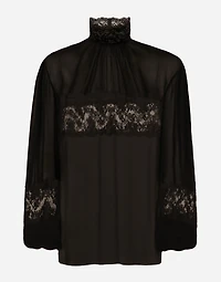 Georgette and lace turtle-neck blouse
