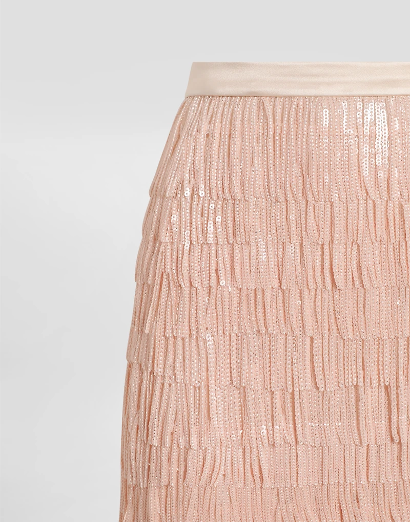 Sequined midi skirt with fringed embellishment