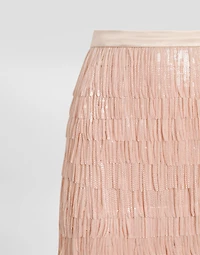Sequined midi skirt with fringed embellishment