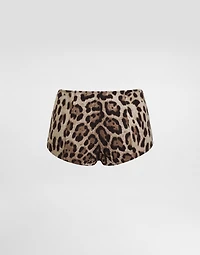 Leopard-print high-waisted bikini bottoms
