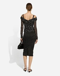 Polka-dot tulle top with wrap-front neckline