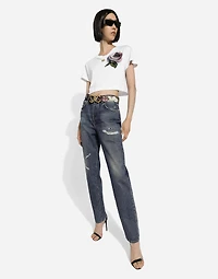 Denim jeans with rips