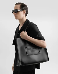 Calfskin shopper with raised logo