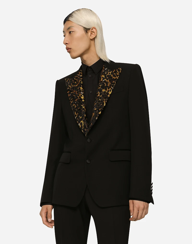 Stretch wool fabric Sicilia-fit tuxedo jacket