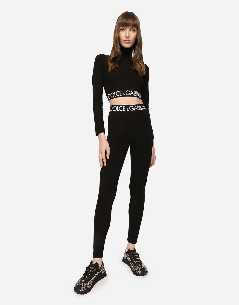 Jersey leggings with branded elastic