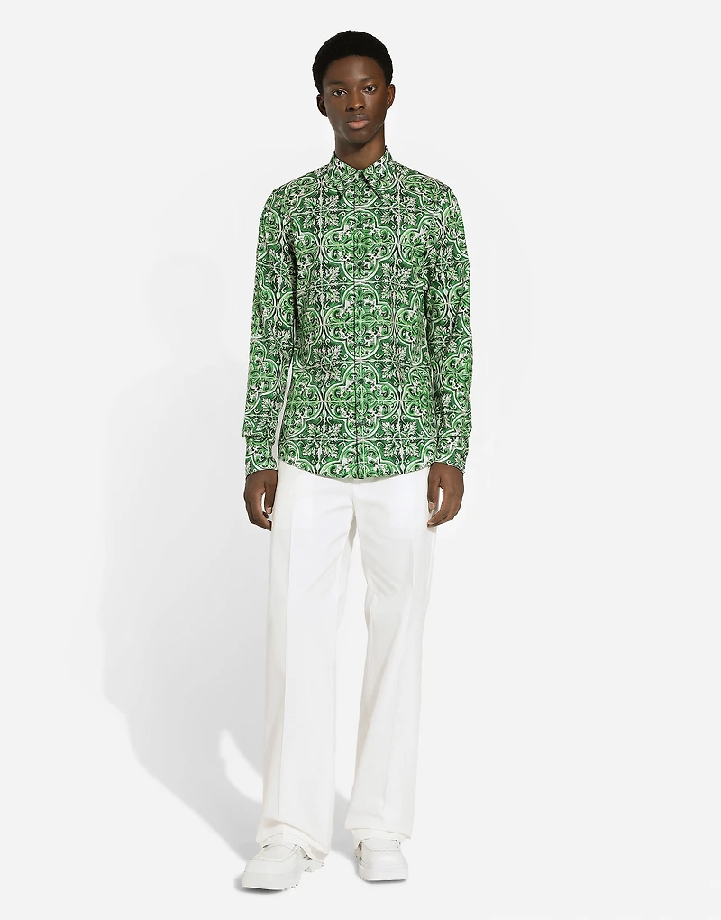 Straight-leg cotton gabardine pants