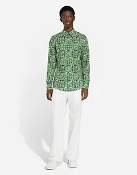 Straight-leg cotton gabardine pants