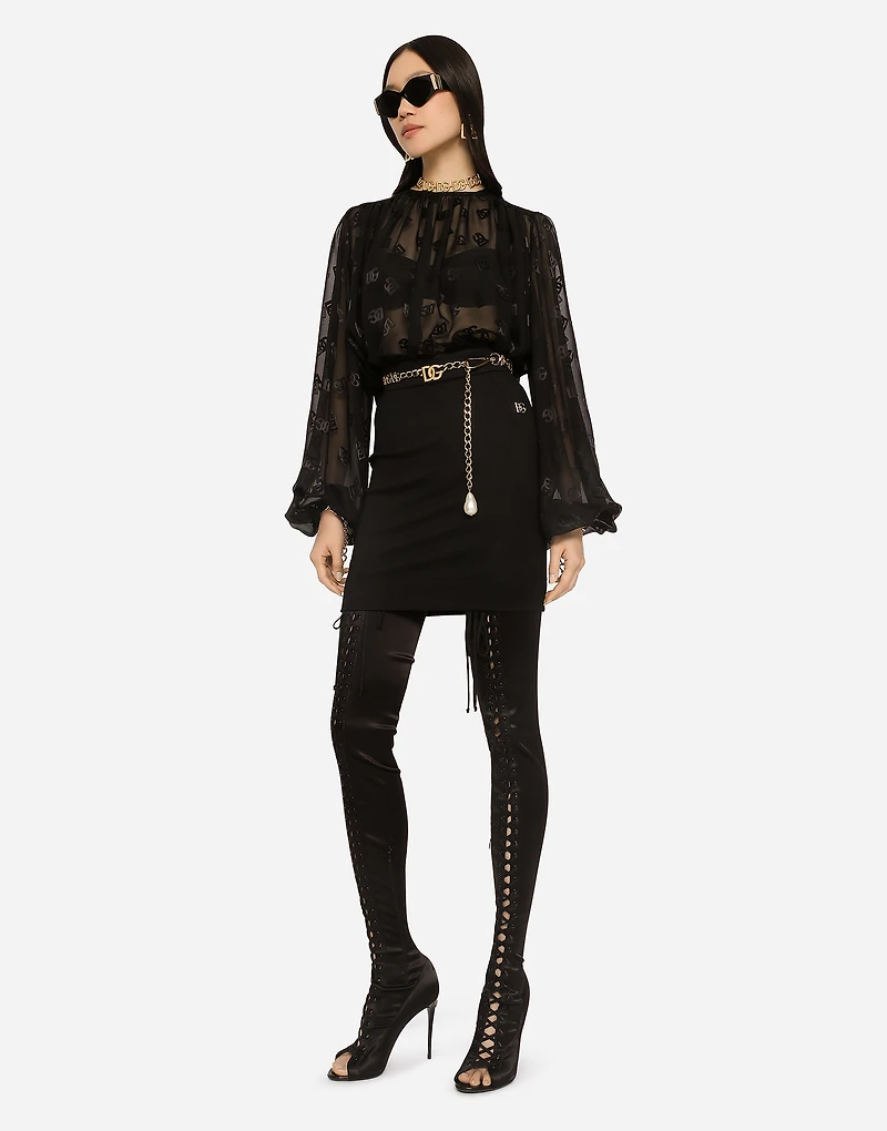Devoré satin blouse with all-over DG logo