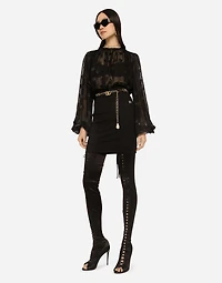 Devoré satin blouse with all-over DG logo