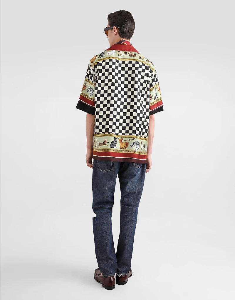 Silk shirt with cat print