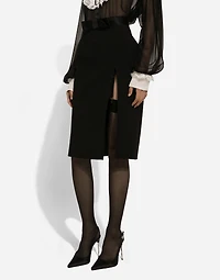 Wool midi pencil skirt with satin waistband