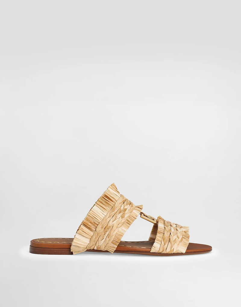 Rafia braided slipper with fringes