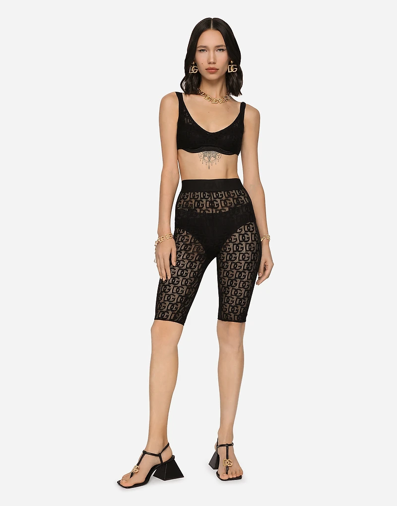 Tulle jacquard top with all-over DG logo