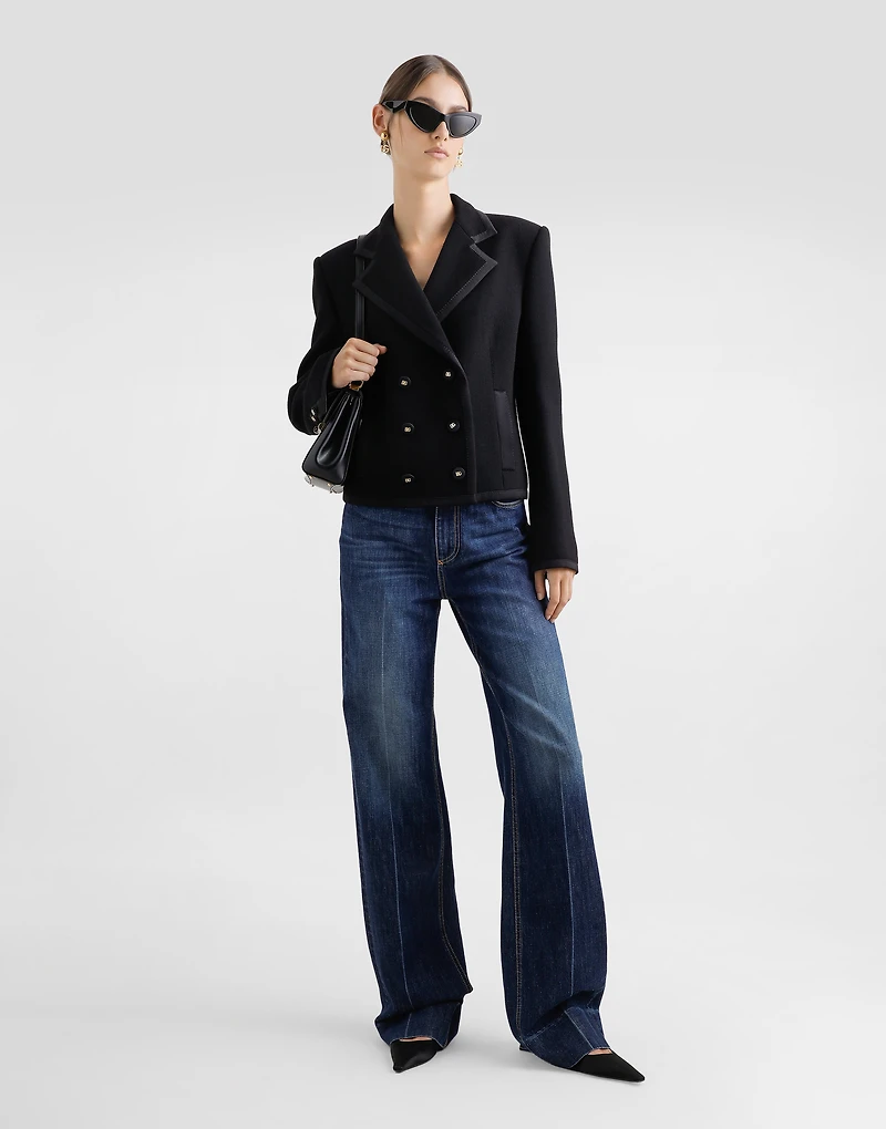 Short double-breasted wool crepe jacket