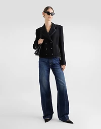 Short double-breasted wool crepe jacket